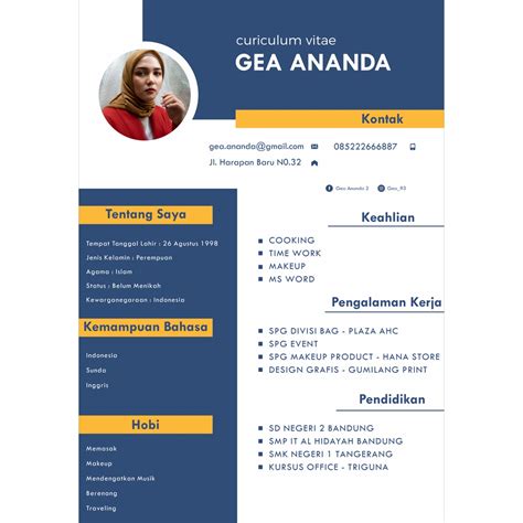 Jual Jasa Pembuatan Cv Desain Cv Curriculum Vitae Custom Cv