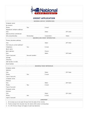 Fillable Online Business Credit Application National Pump Supply Fax