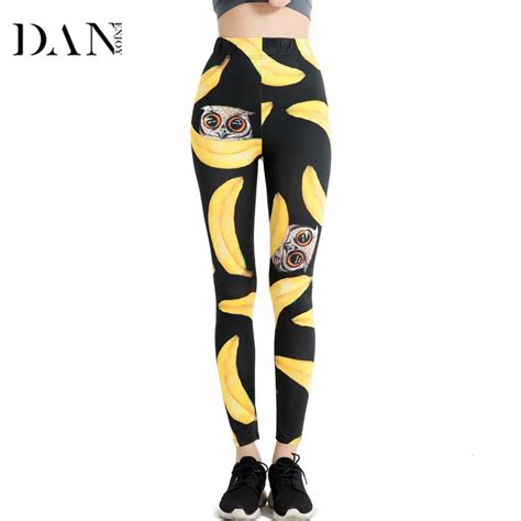 Danenjoy Women Legging Banana Printing Fruits Full Length Pants Fitness