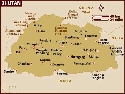 Bhutan map ASIA - Country map of Bhutan