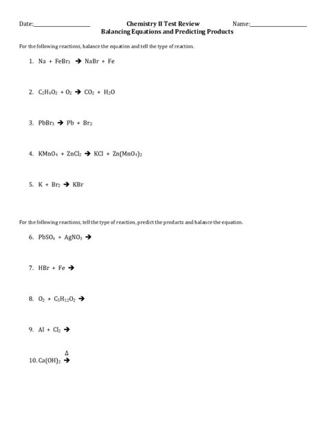 Fillable Online Chemical Equation Worksheet Types Of Reactions Fax Email Print Pdffiller