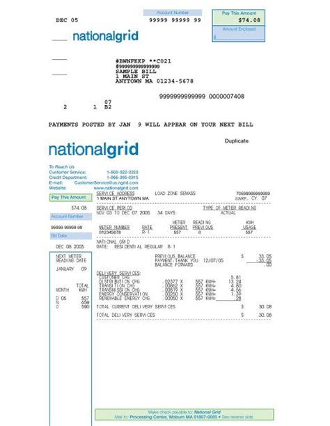 National Grid Sample Bill Residential