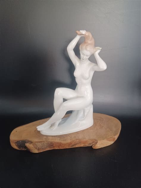 Mid Century Rare Nude Woman Combing Her Hair Porcelain Figurine