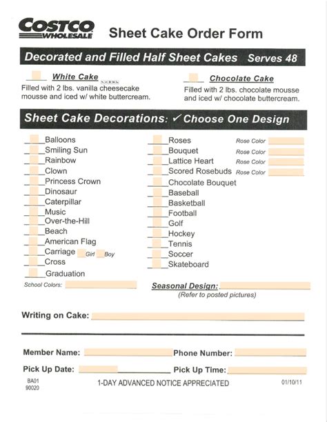 COSTCO CAKE ORDER FORM | Download or ORDER ONLINE - Bakery Data