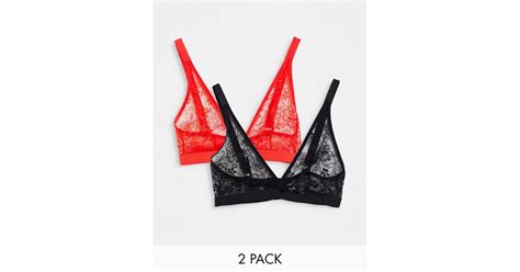 Tutti Rouge Fuller Bust 2 Pack Lace Triangle Bralette In Red Lyst Canada