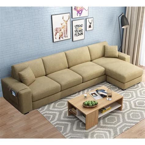 Furny Alora Seater Fabric Rhs L Shape Sectional Sofa Set Beige