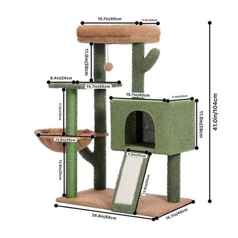 Cactus Cat Tree With Sisal Covered Scratching Post And Cozy Condo Mashoops Cat