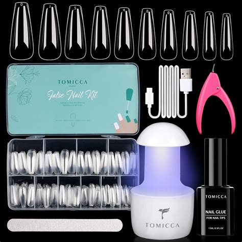 Tomicca Nail Tips And Glue Gel Kit Gel X Nail Kit Pcs Long Coffin