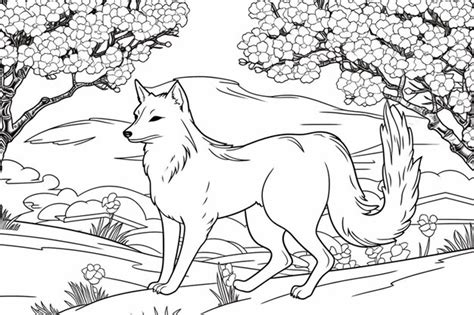 Uma P Gina Para Colorir De Um Lobo Na Floresta Flores Generativas