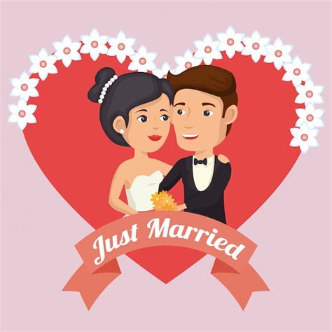 Free Vector Just Married Couple With Hearts Avatars Characters