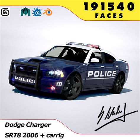 Dodge Charger SRT8 2006 Police Normal Carrig 3D Model Animated