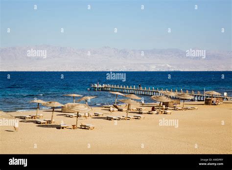 Taba Heights Sinai Peninsula Egypt Quiet Sandy Beach In Resort On Red