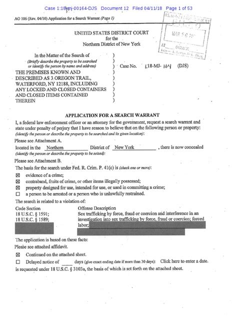 Application For Search Warrant Nxivm Investigation Pdf