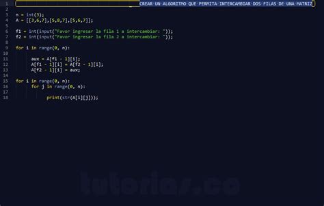 Arrays Python Intercambiar Filas Matriz Tutorias Co