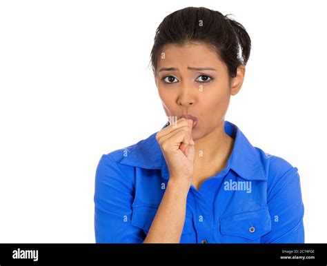 Closeup Portrait Of A Woman Sucking Thumb Biting Fingernail Feeling