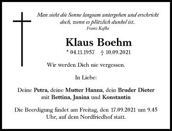 Traueranzeigen Von Klaus Boehm SZ Gedenken De