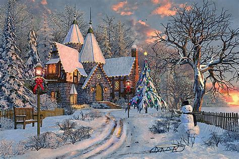 Christmas Cottage F5mp Winter December Art Beautiful Illustration