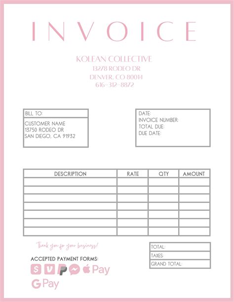 Printable Editable Invoice Template