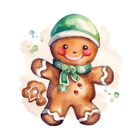 Clipart De Aquarela De Biscoito De Gengibre De Natal Vetor Premium