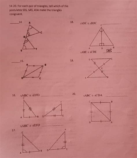 For Each Pair Of Triangles Tell Which Of The Postulates SSS SAS ASA