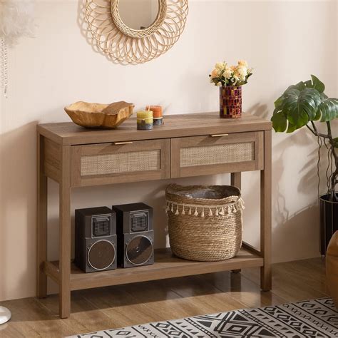 Amazon Sicotas Console Table With Rattan Drawers Boho Entryway