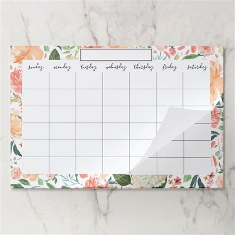 Blush Watercolor Floral Desktop Tear-Away Calendar Paper Pad | Zazzle ...