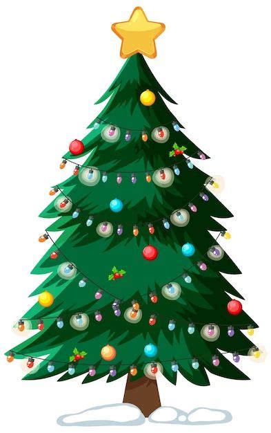 A Green Christmas Tree With Ornaments And A Star On Top In Front Of A