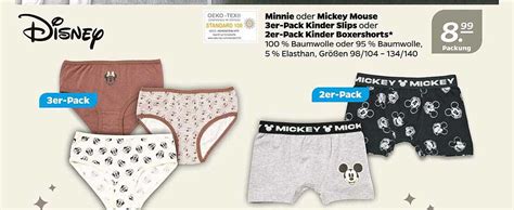 Minnie Oder Mickey Mouse 3er Pack Kinder Slips Oder 2er Pack Kinder