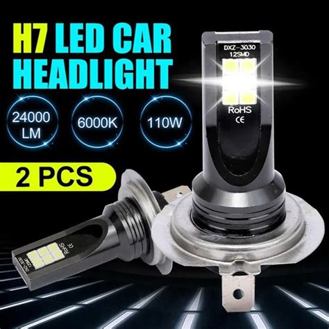 2Pcs Set H7 110W IP68 12V 24V 6000K 24000LM Globes Beam Car LED Light