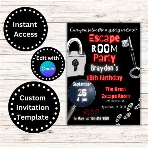 Escape Room Birthday Invitation Customizable Invite Editable Printable Escape Room Party