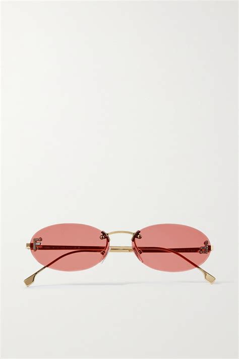 Fendi Oval Frame Crystal Embellished Gold Tone Sunglasses In Pink Lyst