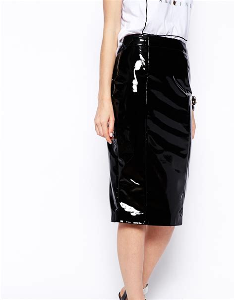 Lyst Asos Pencil Skirt In Patent Pu In Black