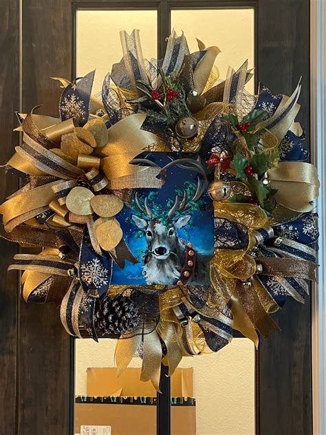 Reindeer Christmas Wreath Christmas Decoration Holiday Door Decor ...