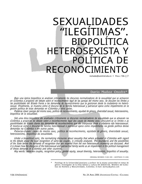 Pdf Sexualidades Ilegitimas Biopolítica Heterosexista Y Política De Reconocimiento