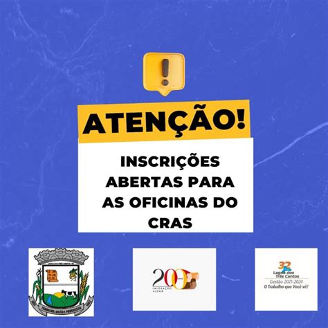 Inscrições abertas para as oficinas do CRAS de Lagoa dos Três Cantos