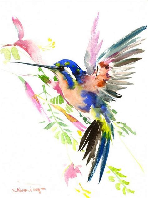 Bird Painting Hummingbird Original Watercolor X By Originalonly