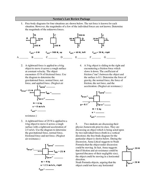 Newton's laws - Newton’s Law Review Package Free-body diagrams for four ...