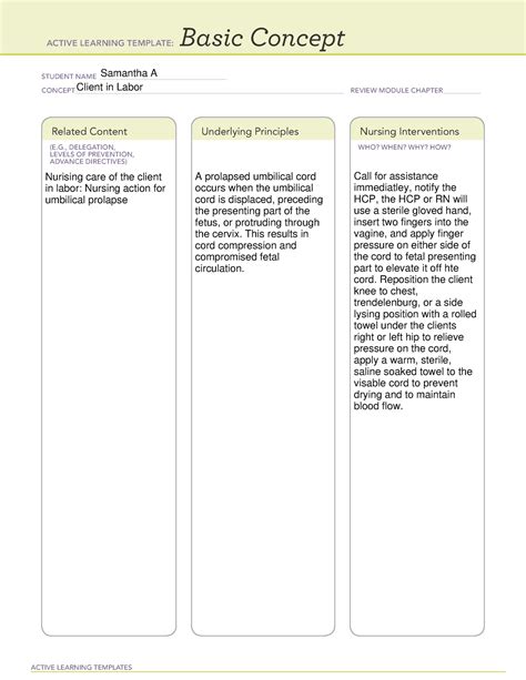 Cord Prolapse ACTIVE LEARNING TEMPLATES Basic Concept STUDENT