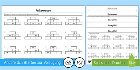 Rechenmauern 3x Differenziert I Rechenmauern 3 4 Klasse