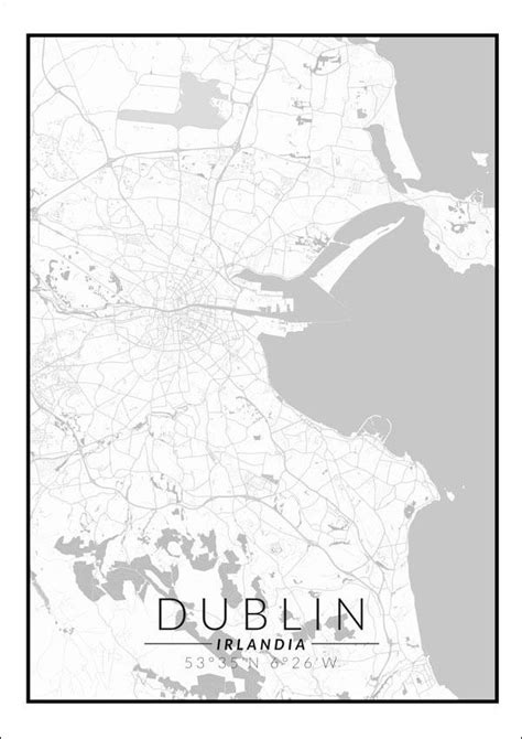 Dublin mapa czarno biała plakat 20x30 cm Galeria Plakatu Sklep