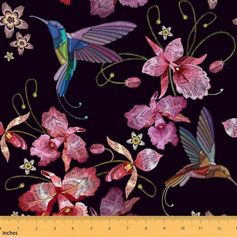 Amazon Hummingbird Fabric By The Yard Morning Glory Flower Plant