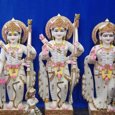 Hand Painted Marble Ram Darbar Statue For Worship Temple Color