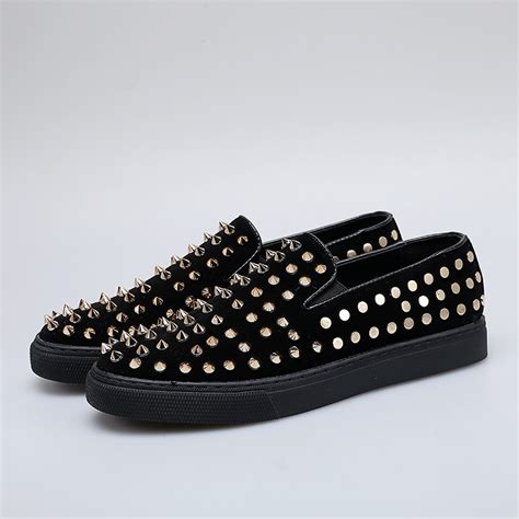 Black Suede Metal Spikes Studs Punk Rock Loafers Sneakers Mens Shoes