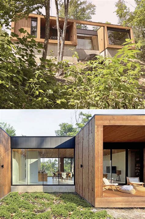 Wood And Glass Frame The Tree Views At This Home In The Mountains