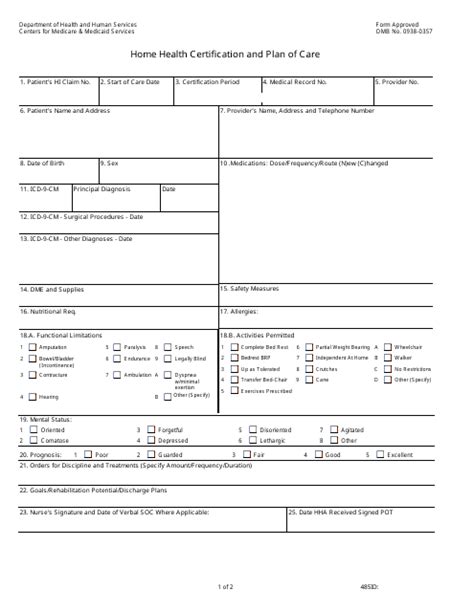 Form Cms 485 Download Printable Pdf Home Health Certification And Plan Of Care Templateroller