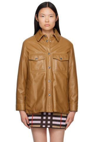 Brown Plong Leather Jacket By Burberry On Sale