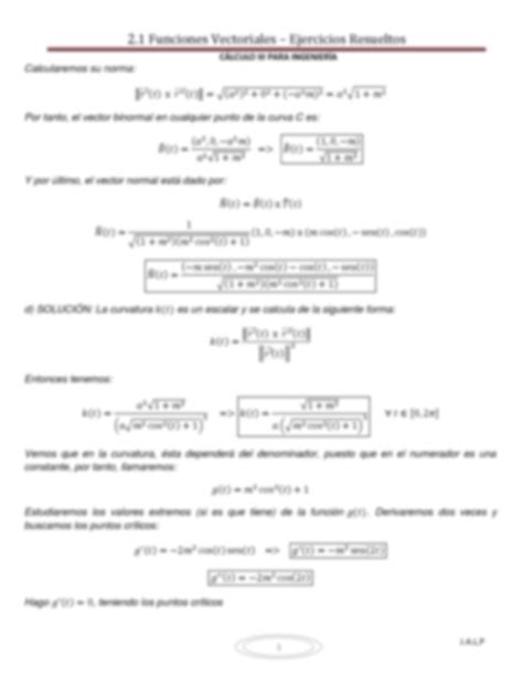 SOLUTION Calculo Avanzado Funciones Vectoriales Ejercicios Resueltos