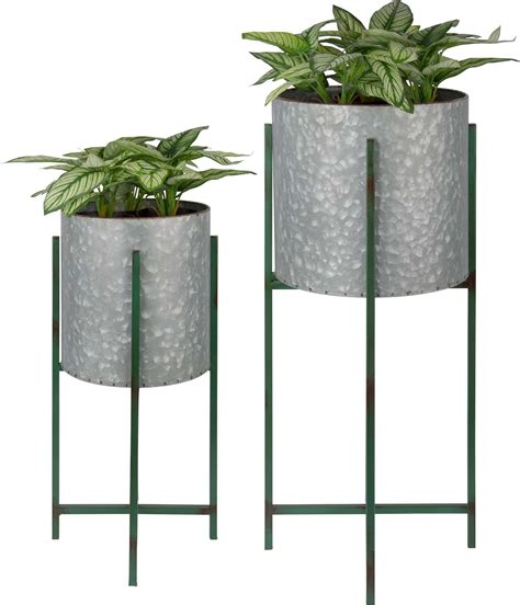 Jardinière sur pied en zinc intérieure extérieure lot de 2 rondes