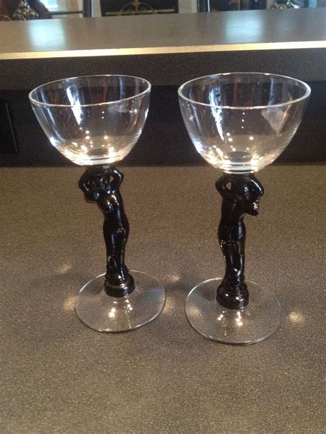 Two Vintage Cambridge Nude Ebony Stem Statuesque Cordial Cocktail