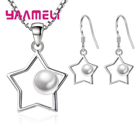 Mooie Vijfpuntige Ster Sieraden Sets 925 Sterling Zilver Metalen Witte